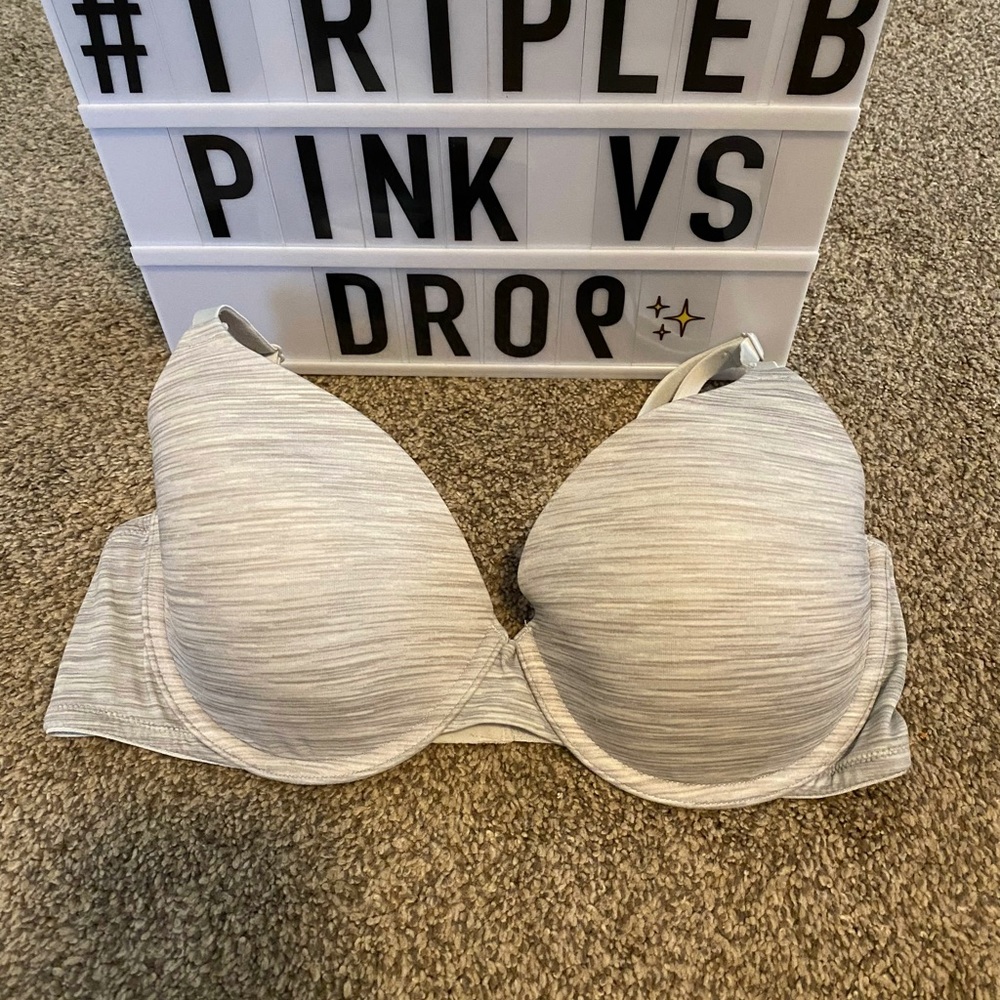 Grey and White Striped Bra
